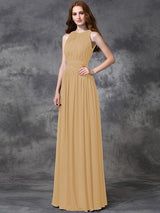 Charming Jewel Ruched Sleeveless Long Chiffon Bridesmaid Dresses-Ballbella