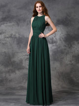 Charming Jewel Ruched Sleeveless Long Chiffon Bridesmaid Dresses-Ballbella
