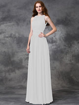 Charming Jewel Ruched Sleeveless Long Chiffon Bridesmaid Dresses-Ballbella
