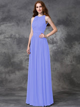 Charming Jewel Ruched Sleeveless Long Chiffon Bridesmaid Dresses-Ballbella