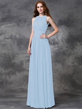Charming Jewel Ruched Sleeveless Long Chiffon Bridesmaid Dresses-Ballbella