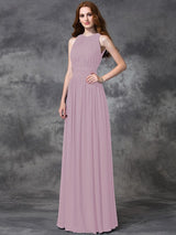 Charming Jewel Ruched Sleeveless Long Chiffon Bridesmaid Dresses-Ballbella