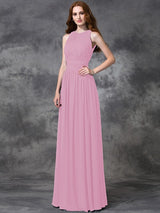 Charming Jewel Ruched Sleeveless Long Chiffon Bridesmaid Dresses-Ballbella