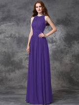 Charming Jewel Ruched Sleeveless Long Chiffon Bridesmaid Dresses-Ballbella
