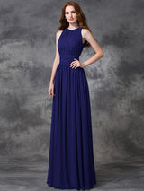 Charming Jewel Ruched Sleeveless Long Chiffon Bridesmaid Dresses-Ballbella