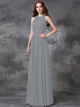 Charming Jewel Ruched Sleeveless Long Chiffon Bridesmaid Dresses-Ballbella