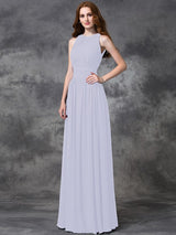Charming Jewel Ruched Sleeveless Long Chiffon Bridesmaid Dresses-Ballbella