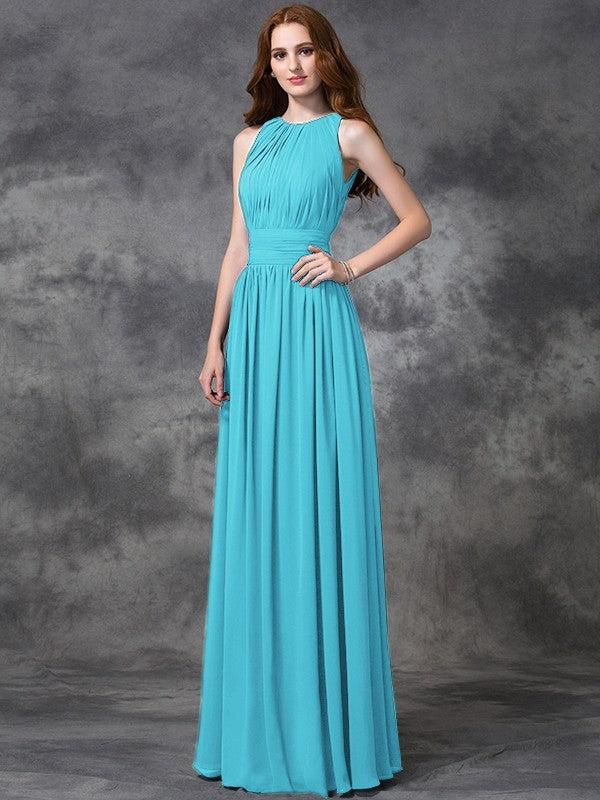 Charming Jewel Ruched Sleeveless Long Chiffon Bridesmaid Dresses Charming Jewel Ruched Sleeveless Long Chiffon Bridesmaid Dresses