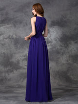 Charming Jewel Ruched Sleeveless Long Chiffon Bridesmaid Dresses-Ballbella