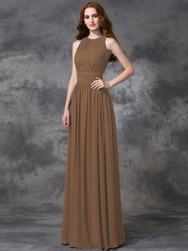 Charming Jewel Ruched Sleeveless Long Chiffon Bridesmaid Dresses Charming Jewel Ruched Sleeveless Long Chiffon Bridesmaid Dresses