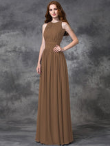 Charming Jewel Ruched Sleeveless Long Chiffon Bridesmaid Dresses-Ballbella