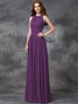 Charming Jewel Ruched Sleeveless Long Chiffon Bridesmaid Dresses-Ballbella