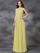 Charming Jewel Ruched Sleeveless Long Chiffon Bridesmaid Dresses-Ballbella