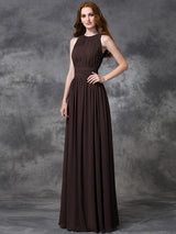 Charming Jewel Ruched Sleeveless Long Chiffon Bridesmaid Dresses-Ballbella