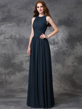 Charming Jewel Ruched Sleeveless Long Chiffon Bridesmaid Dresses-Ballbella