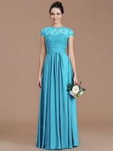 Charming Jewel Short Sleeves Lace Chiffon Bridesmaid Dresses-Ballbella