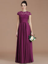 Charming Jewel Short Sleeves Lace Chiffon Bridesmaid Dresses-Ballbella