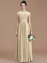 Charming Jewel Short Sleeves Lace Chiffon Bridesmaid Dresses-Ballbella
