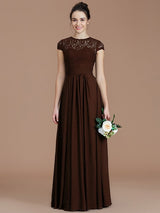 Charming Jewel Short Sleeves Lace Chiffon Bridesmaid Dresses-Ballbella