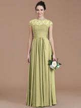 Charming Jewel Short Sleeves Lace Chiffon Bridesmaid Dresses-Ballbella