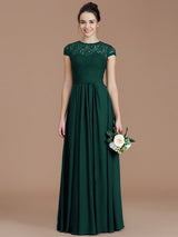 Charming Jewel Short Sleeves Lace Chiffon Bridesmaid Dresses-Ballbella