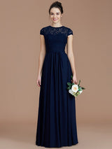 Charming Jewel Short Sleeves Lace Chiffon Bridesmaid Dresses-Ballbella