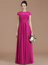 Charming Jewel Short Sleeves Lace Chiffon Bridesmaid Dresses-Ballbella