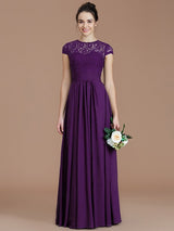 Charming Jewel Short Sleeves Lace Chiffon Bridesmaid Dresses-Ballbella