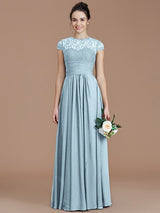 Charming Jewel Short Sleeves Lace Chiffon Bridesmaid Dresses-Ballbella