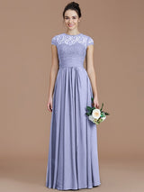 Charming Jewel Short Sleeves Lace Chiffon Bridesmaid Dresses-Ballbella