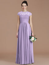 Charming Jewel Short Sleeves Lace Chiffon Bridesmaid Dresses-Ballbella