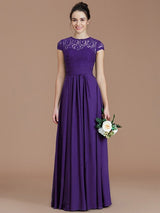 Charming Jewel Short Sleeves Lace Chiffon Bridesmaid Dresses-Ballbella