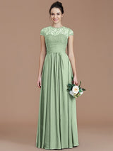 Charming Jewel Short Sleeves Lace Chiffon Bridesmaid Dresses-Ballbella