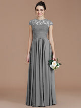 Charming Jewel Short Sleeves Lace Chiffon Bridesmaid Dresses-Ballbella