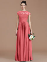 Charming Jewel Short Sleeves Lace Chiffon Bridesmaid Dresses-Ballbella