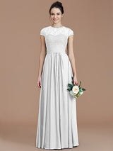 Charming Jewel Short Sleeves Lace Chiffon Bridesmaid Dresses-Ballbella