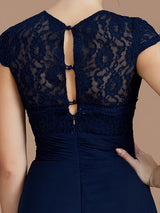 Charming Jewel Short Sleeves Lace Chiffon Bridesmaid Dresses-Ballbella