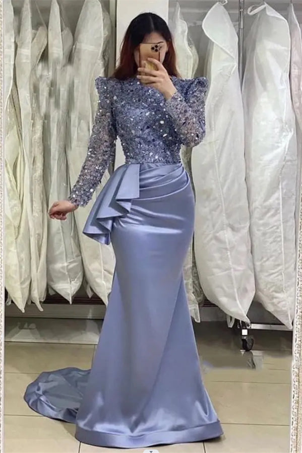 Charming Lavender Long Mermaid High Neck Beading Prom Dresses With Long Sleeves Charming Lavender Long Mermaid High Neck Beading Prom Dresses With Long Sleeves