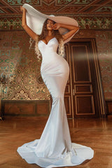 Charming Mermaid Wedding Dress Satin V Neck Slim Party Dress-Ballbella