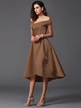 Charming Off-the-Shoulder Sleeveless High Low Satin Bridesmaid Dresses-Ballbella