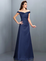Charming Off-the-Shoulder Sleeveless Long Satin Bridesmaid Dresses-Ballbella