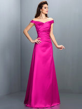 Charming Off-the-Shoulder Sleeveless Long Satin Bridesmaid Dresses-Ballbella