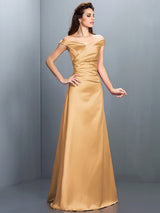 Charming Off-the-Shoulder Sleeveless Long Satin Bridesmaid Dresses-Ballbella