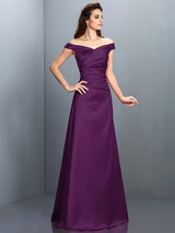 Charming Off-the-Shoulder Sleeveless Long Satin Bridesmaid Dresses-Ballbella