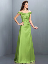 Charming Off-the-Shoulder Sleeveless Long Satin Bridesmaid Dresses-Ballbella