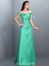 Charming Off-the-Shoulder Sleeveless Long Satin Bridesmaid Dresses-Ballbella