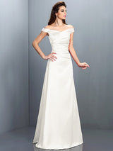 Charming Off-the-Shoulder Sleeveless Long Satin Bridesmaid Dresses-Ballbella