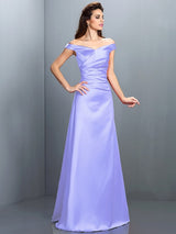 Charming Off-the-Shoulder Sleeveless Long Satin Bridesmaid Dresses-Ballbella