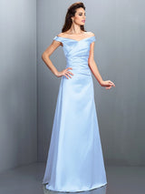 Charming Off-the-Shoulder Sleeveless Long Satin Bridesmaid Dresses-Ballbella