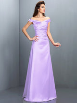 Charming Off-the-Shoulder Sleeveless Long Satin Bridesmaid Dresses-Ballbella